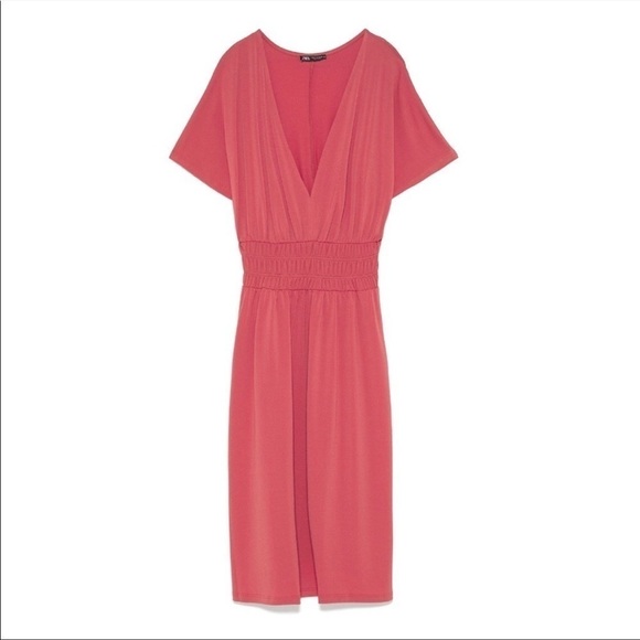 Zara Smocked V Neck with Elastic Waist Dress in Pink Size‎ Medium - Picture 9 of 9